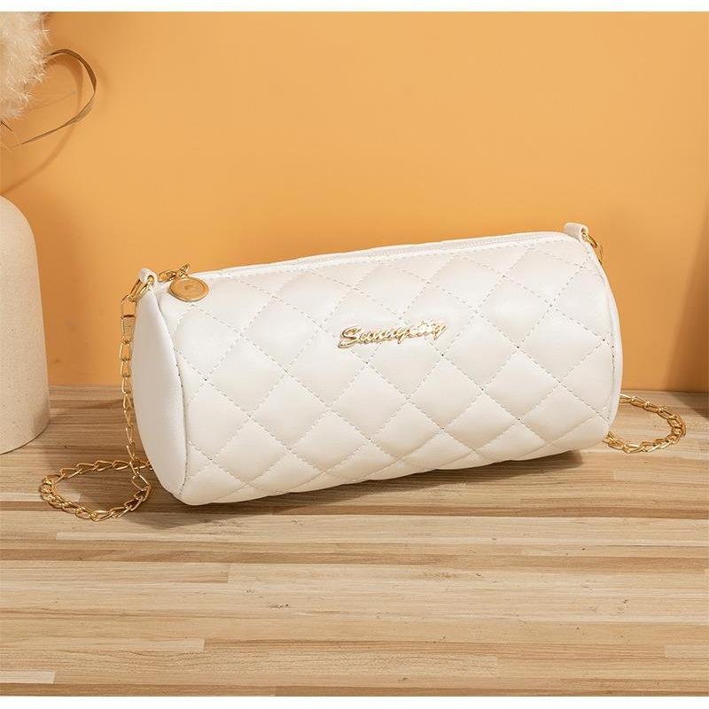 Summer new trend women's bags cylindrical messenger bags embroidered rhombus chain bags