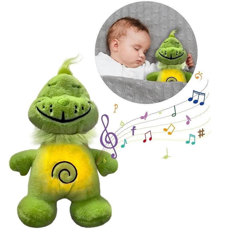 Breathing Green Shaggy Anime Plush Doll Toy Baby Kids Soothing Music Sleeping Companion Sound and Light Kawaii Doll Toy Gift
