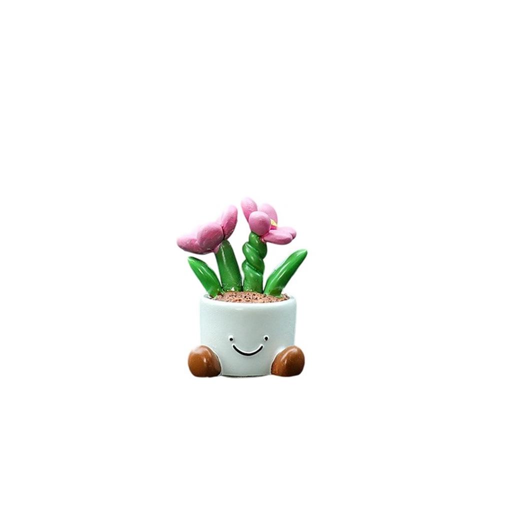 Flower Pot Small Ornament Desktop Cute Cartoon Potted Plant Car Interior Center Console Resin Car Decoration