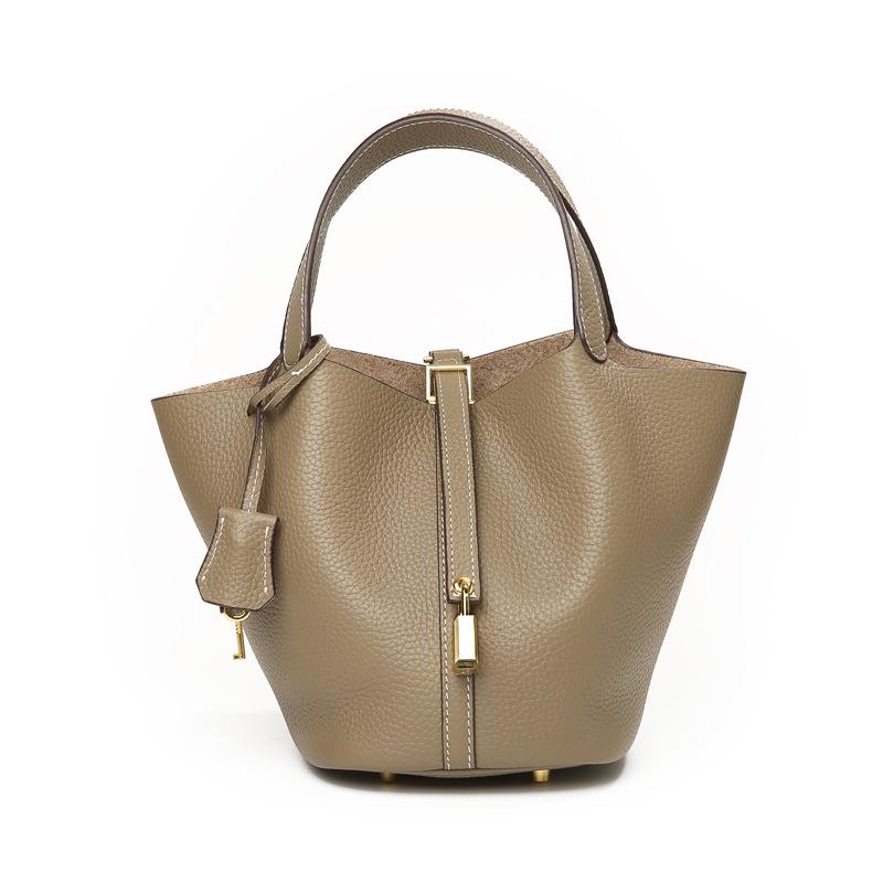 First Layer Cowhide Niche Handbag High Version Vegetable Basket Bag Genuine Leather Large Capacity High-end Sense Exquisite Bucket Bag