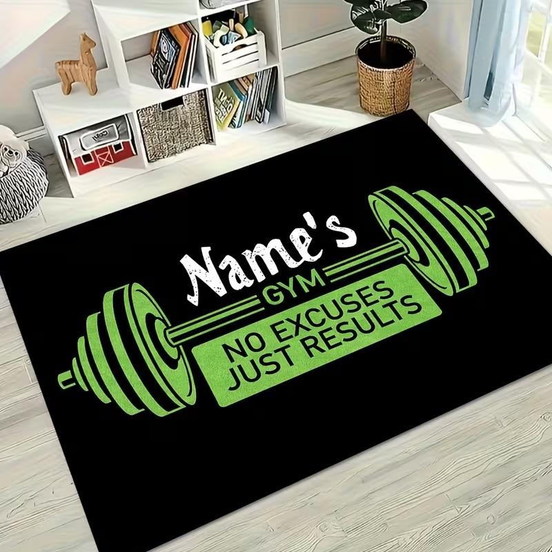Fitnessstudio "Dies ist meine glückliche Stunde" Hantel-Aufdruck Teppich Weicher rutschfester Heim-Fitnessstudio-Teppich Retro Indoor-Sport-Dekorationsmatte für Schlafzimmer