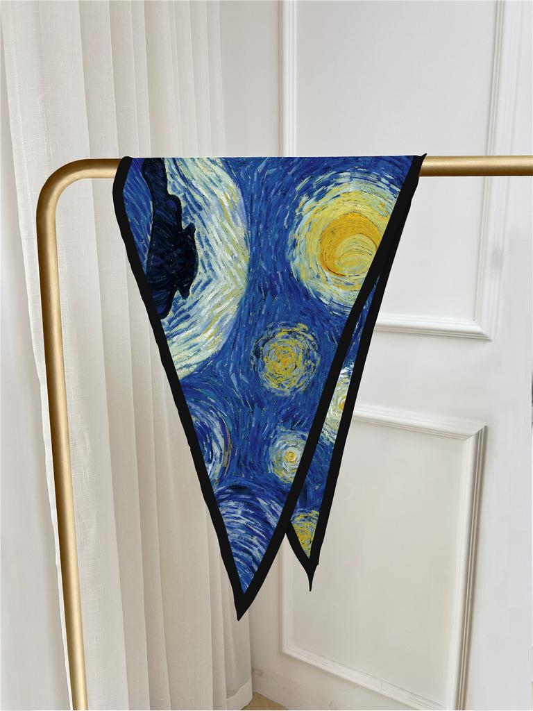 2023 Van Gogh Oil Painting Diamond Scarf Woman Fashion Silk Scarf Luxury Bandana Headband Hijab Foulard Neckerchief Shawl