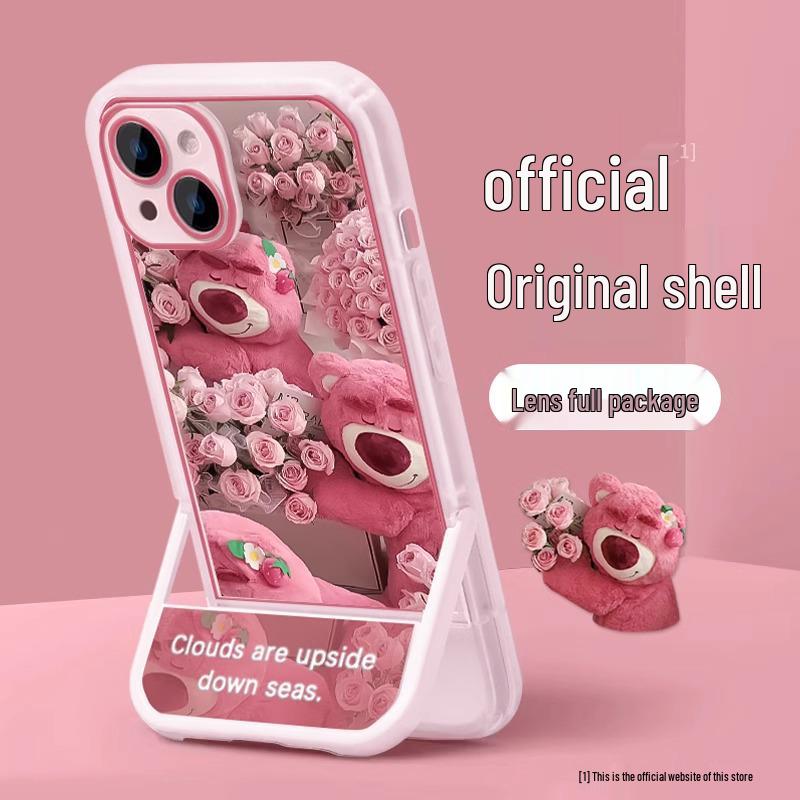 

Apple iPhone 13/15 Pro Max Case - Pink Strawberry Bear Design Full Wrap. 13 Pro