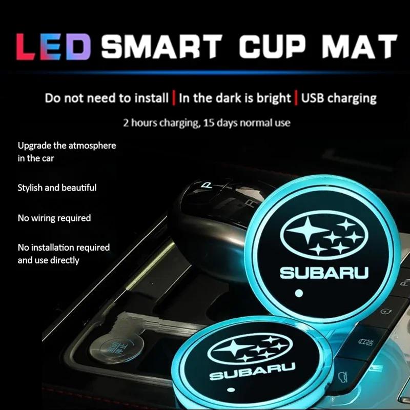 LED Smart Ambient Light Car Water Cup Coasters Mat for Subaru STI XV Outback Legacy Forester WRX Levorg BRZ Crosstrek EE3