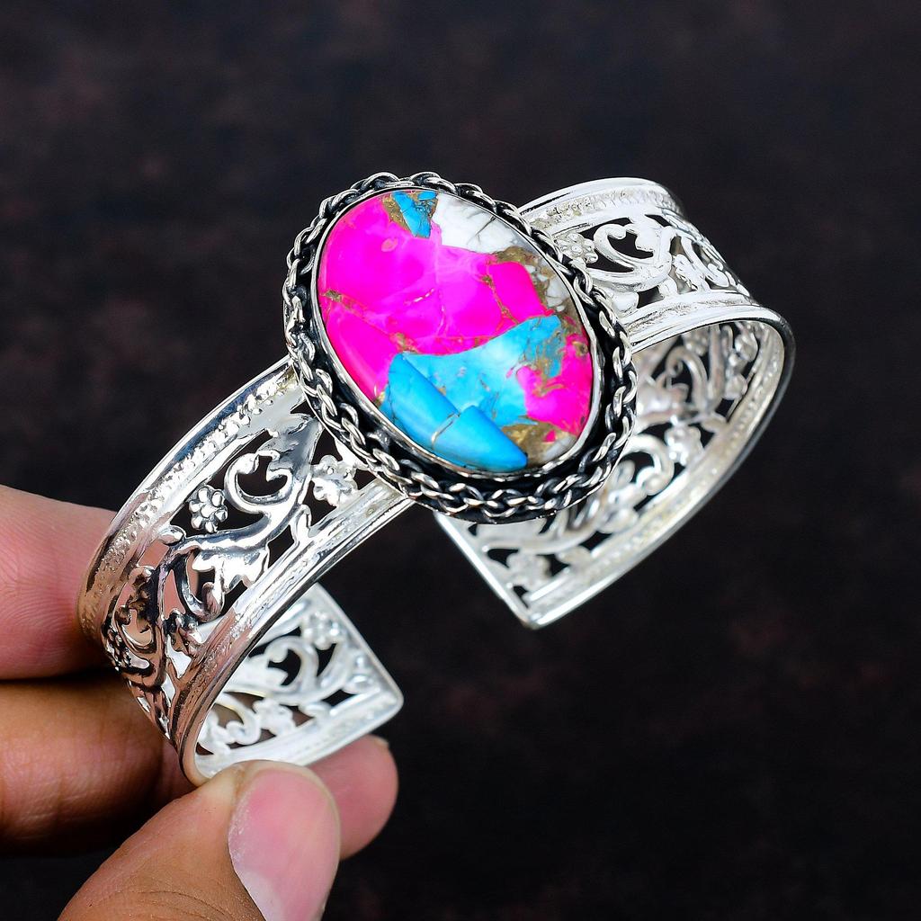 Cotton candy turquoise bangle genuine gemstone bangle antique jewelry 925 sterling silver cuff bracelet adjustable bangle handmade bracelet