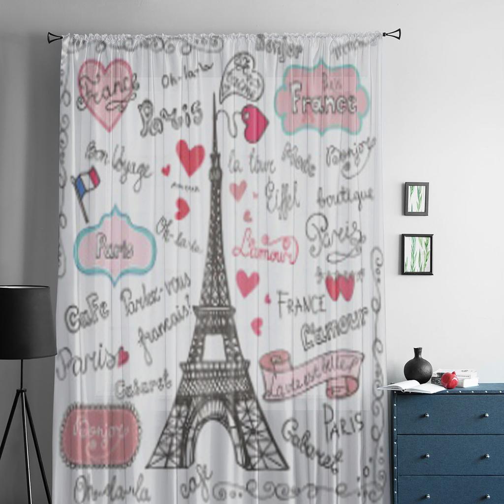 Set Of Paris Symbolslettering Luxurious Chiffon Sheer Curtains for Living Room Bedroom Decoration Window Voiles Tulle Curtain