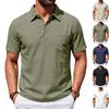Men's Summer Men's Beach Linen Polo Shirt Loose Casual Simple Lapel Short Sleeve Men