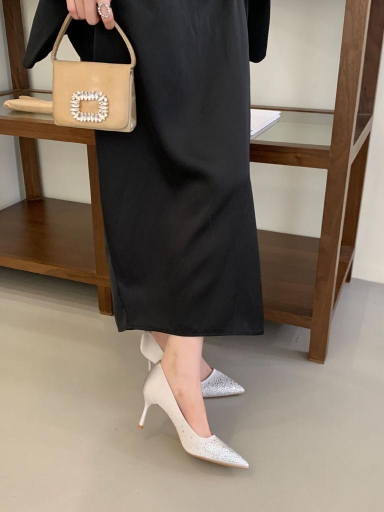 2025 Summer New Bridesmaids Internet Celebrities Side Empty Single Shoes Women's Thin Heels Pointed Shallow Mouth Banquet High Heels