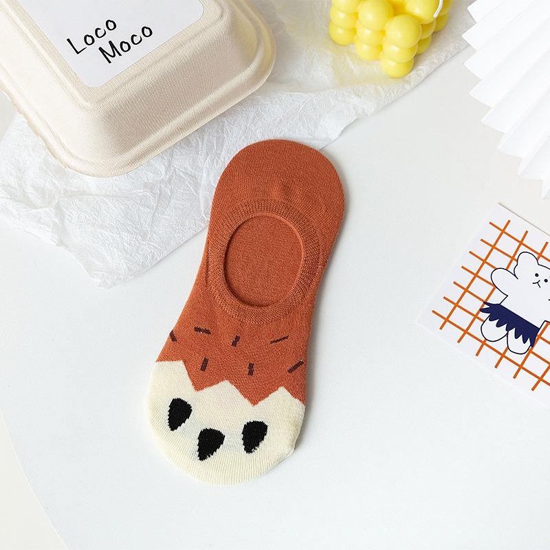 

Женские весенне-летние новые мультяшные милые дышащие хлопковые неглубокие носки-невидимки 1 pair кирпич красный