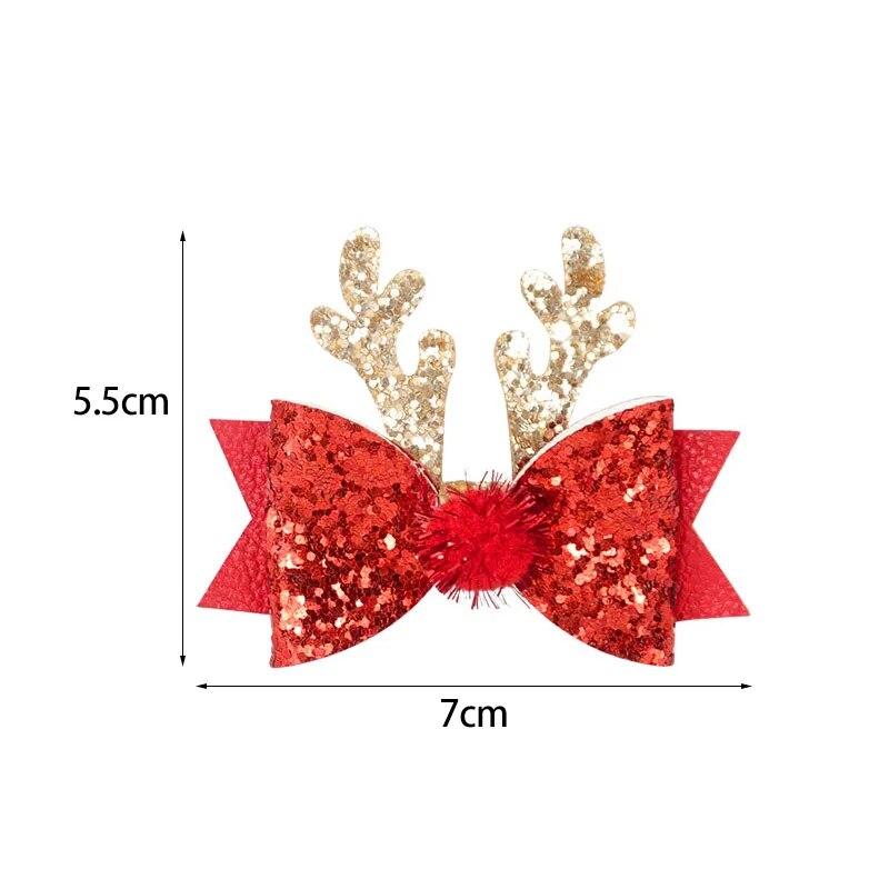 2/4pcs Christmas Elk Ear Bow Hair Clip Glitter Gold Red Hairpin Women Girls Headdress New Year Party Barrettes Cosplay Headwear