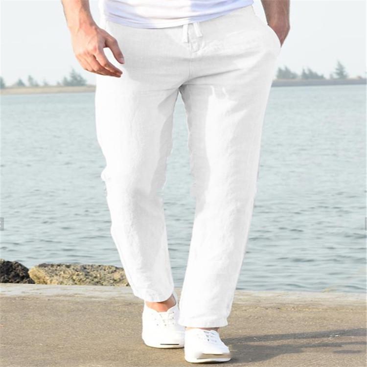 Pantalones de Lino de Verano Ajustados para Hombre 2024 – Transpirables, Color Sólido, Cintura Elástica, Corte Recto