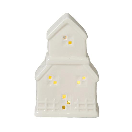 Yousheng Ceramic Snow House LED Decor Nordic Christmas Village Tabletop Lamp Creative Festive Centerpiece for Mantel And Shelf Display