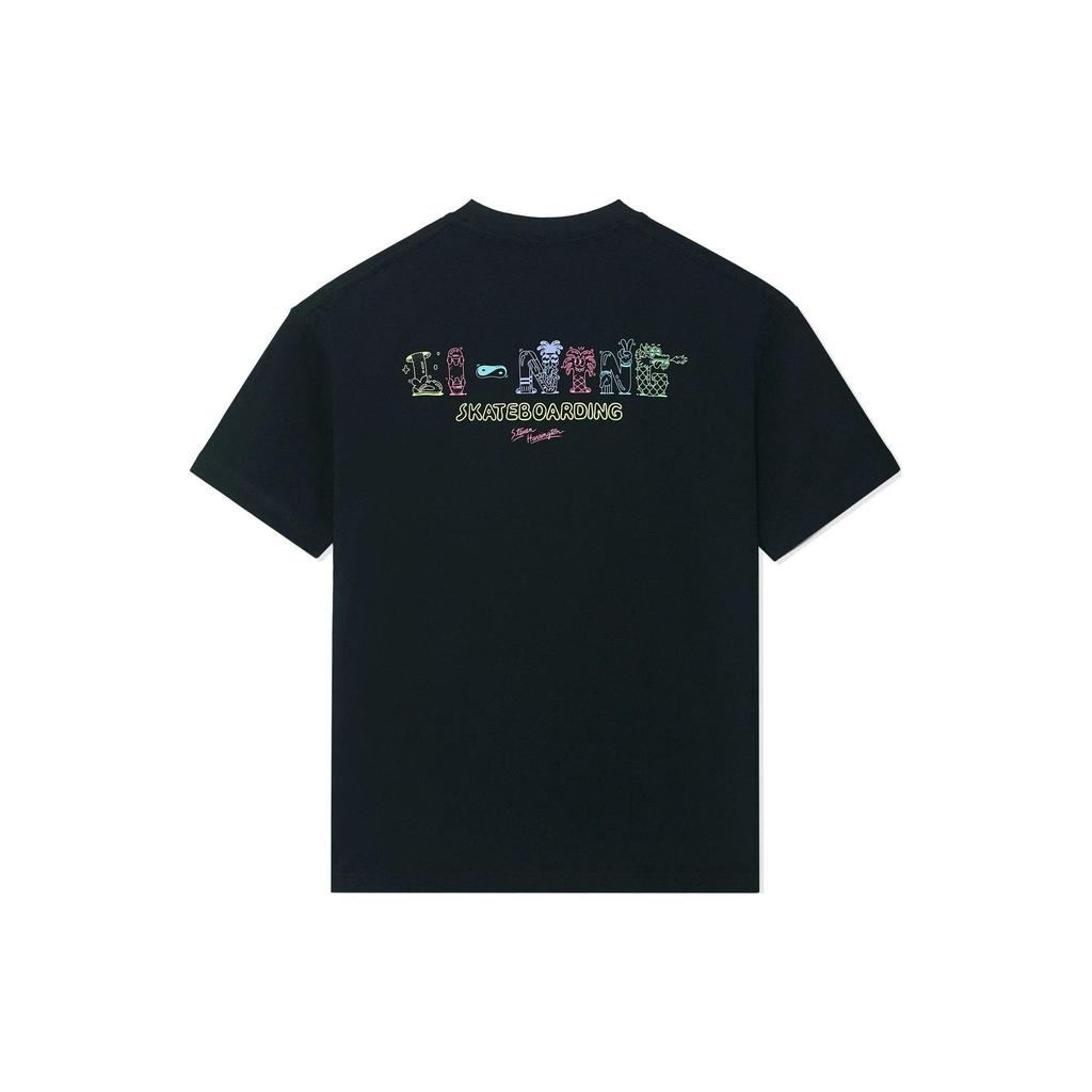 Li-Ning X Steven Harrington Cartoon Alphabet Print Round Neck Short Sleeve T-Shirt Unisex Tops Black AHSSC49-1