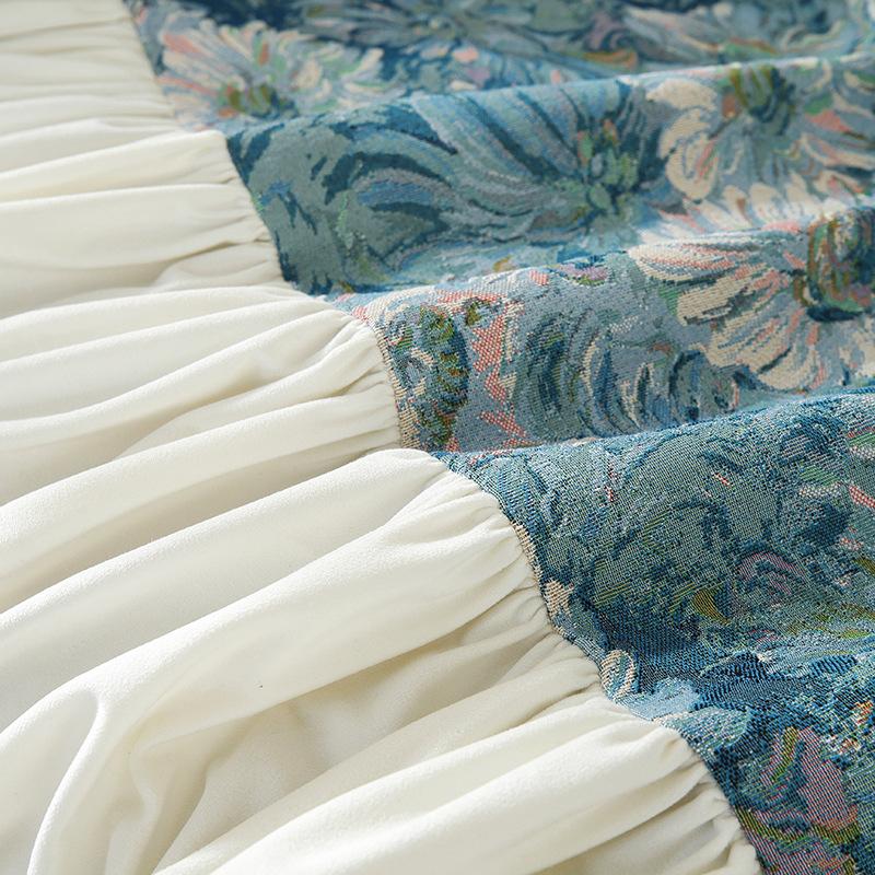 Sofa Towel Skirt Cream Breeze Anti Cat Scratch Sofa Cover Blue Floral Jacquard Thickened Sofa Cushion