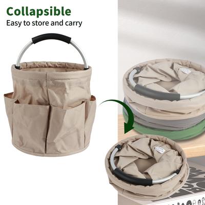 17L Hand Storage Basket Folding Garden Tool Basket Portable Picnic Basket Large Capacity Multifunctional Wash Bag with 6 Pockets