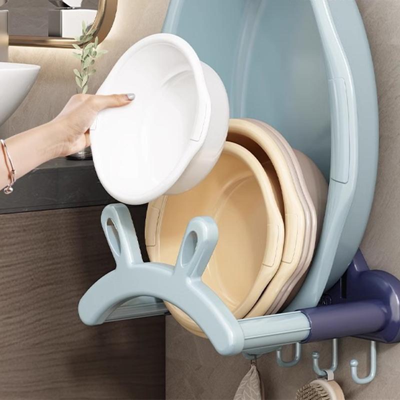 Telescopic Washbasin Rack Wall Mounted Rabbit Ears Storage Shelf Multifunctional No Punching Washbasin Hook