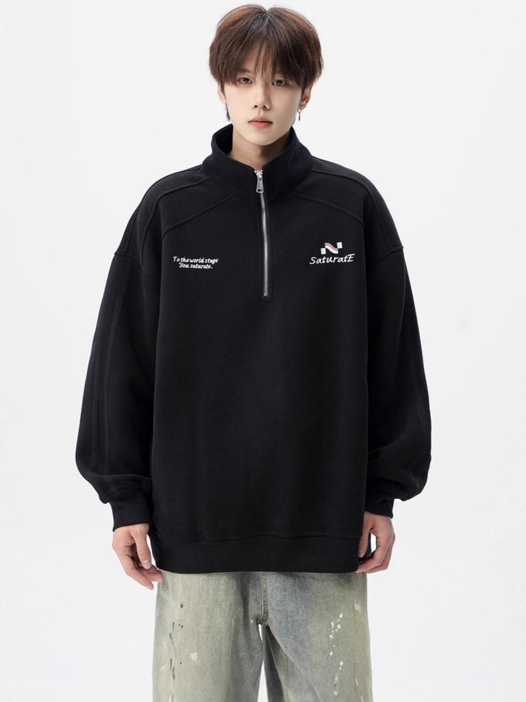 Men's Korean Style Trendy Half-Zip Stand Collar Hoodie - Autumn 2025 Loose Casual Jacket Top