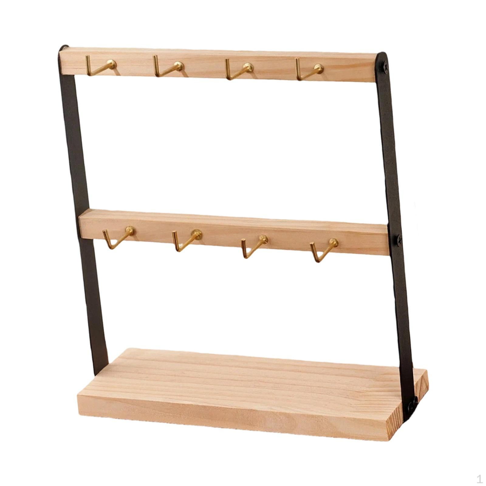 

Earring Display Stand, Jewelry Holder, Tray, Storage Shelf with Hooks for 2 Tier 8 Hooks