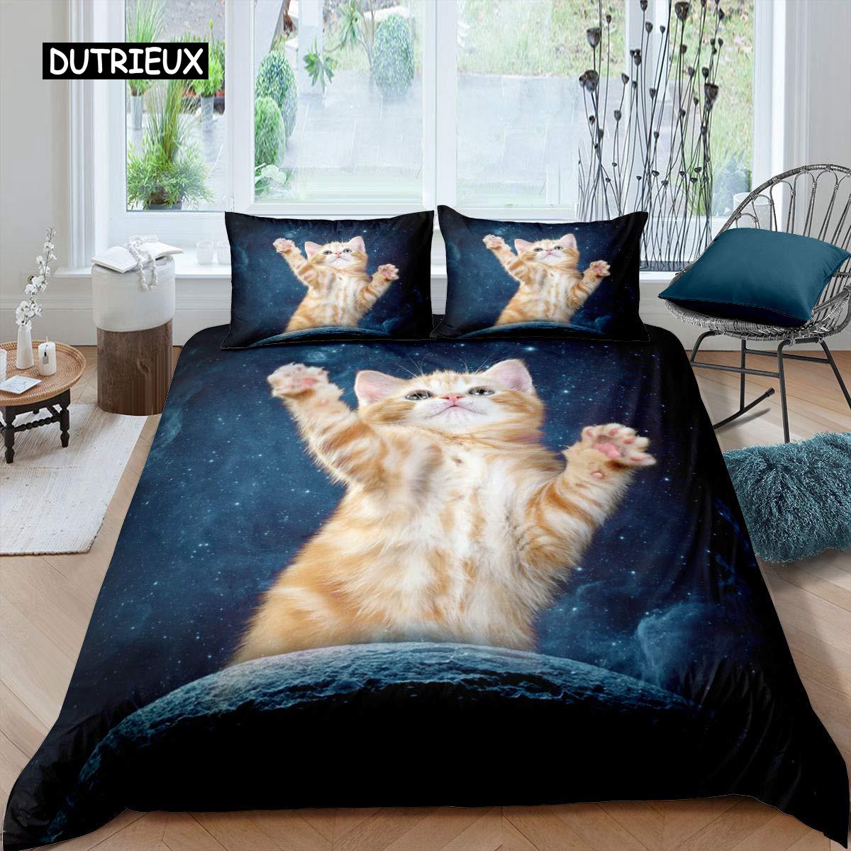 

Комплект постельного белья Galaxy Cat из микрофибры Universe Galaxy, комплект постельного белья, милый котенок, чехол для одеяла, космические планеты, чехол для пододеяльника EU single(135x200cm)