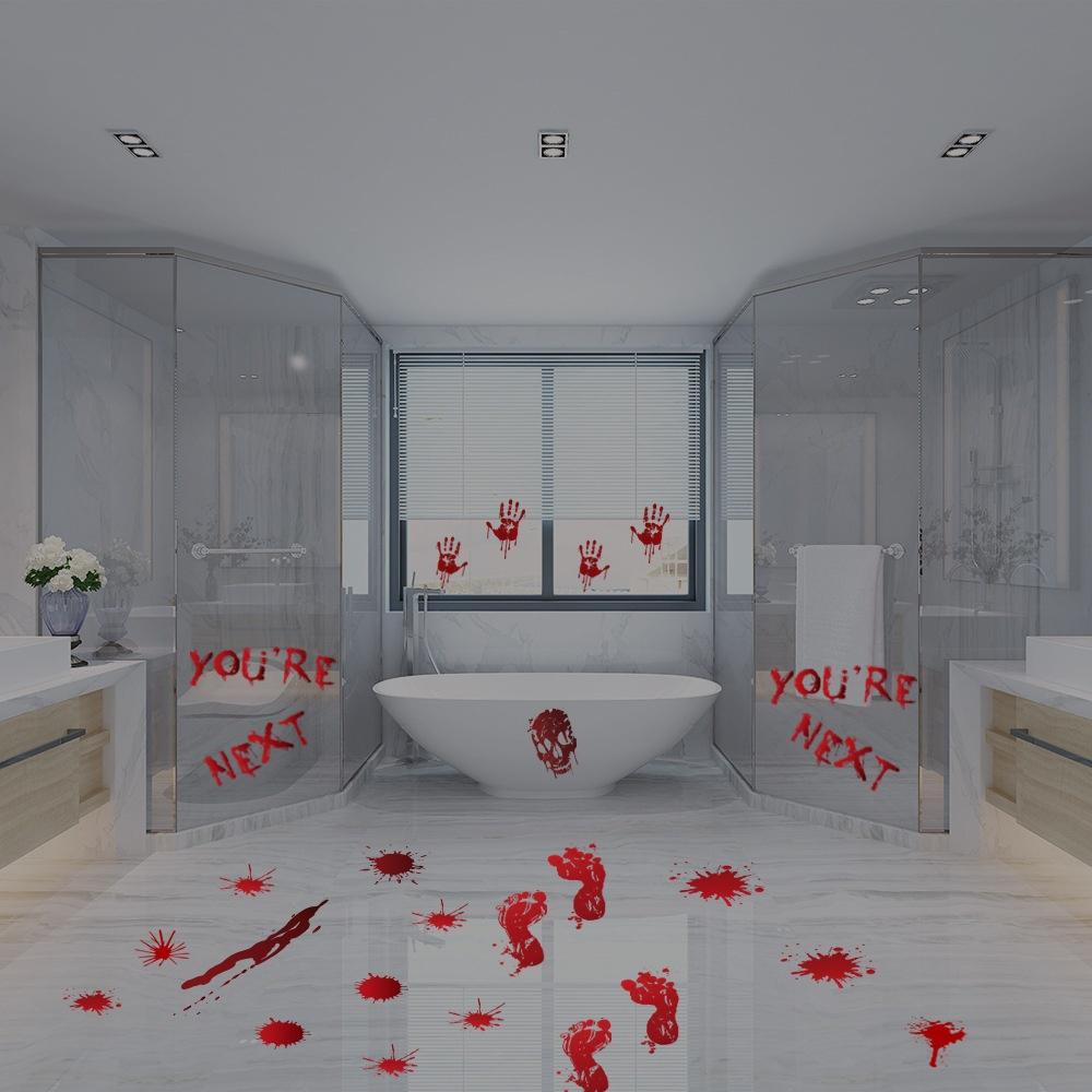 Halloween Decorations Blood Prints Wall Stickers Blood Footprints Ghost Axe Props Easter Stickers Window Stickers