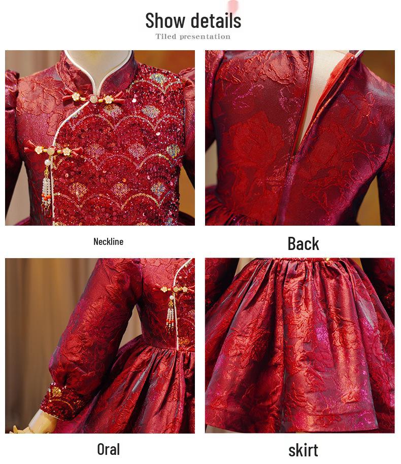 Girls' Velvet Long-Sleeve Warm Princess Dress for Chinese New Year