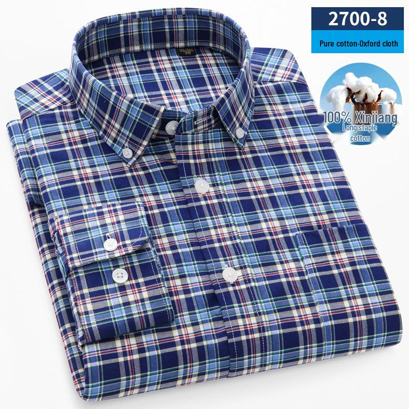 Camicia da uomo a righe in cotone Oxford a maniche lunghe con bottoni