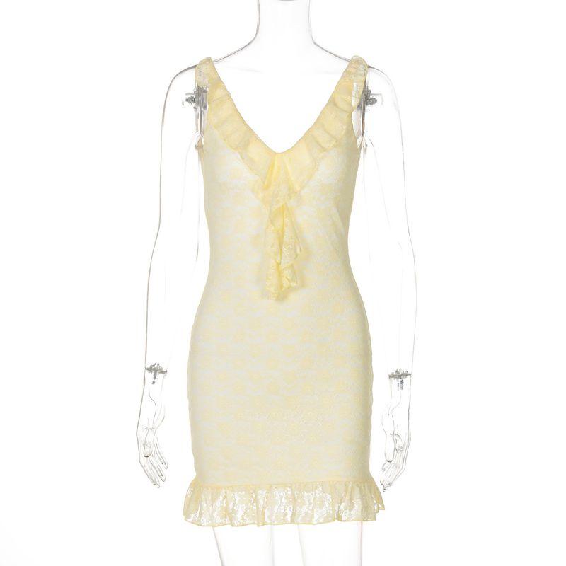 

Платье с V-образным вырезом, кружевной отделкой и открытой спинойv-образный вырез кружевная отделка пэчворк платье с открытой спиной Yellow L