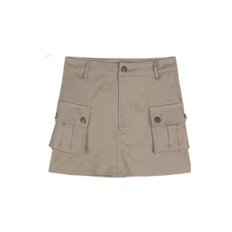 Khaki High-Waist Slim Short Skirt for Women - 2023 Autumn American Style