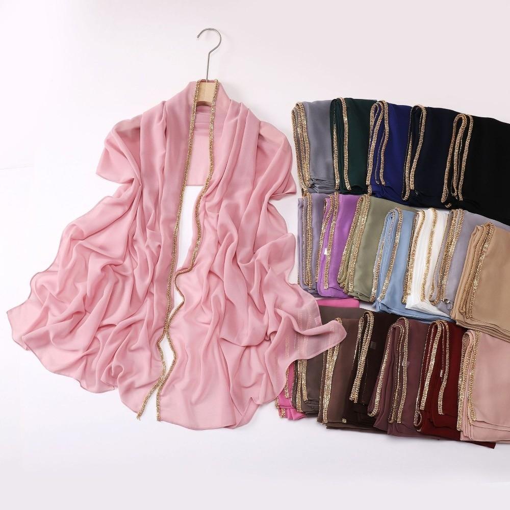Vielseitiger Eleganter Seidenschal Strahlendes Langes Sonnenschutz-Schal Diamantrand-Design Weiches Ramadan-Kopftuch Damen Kopfbedeckung