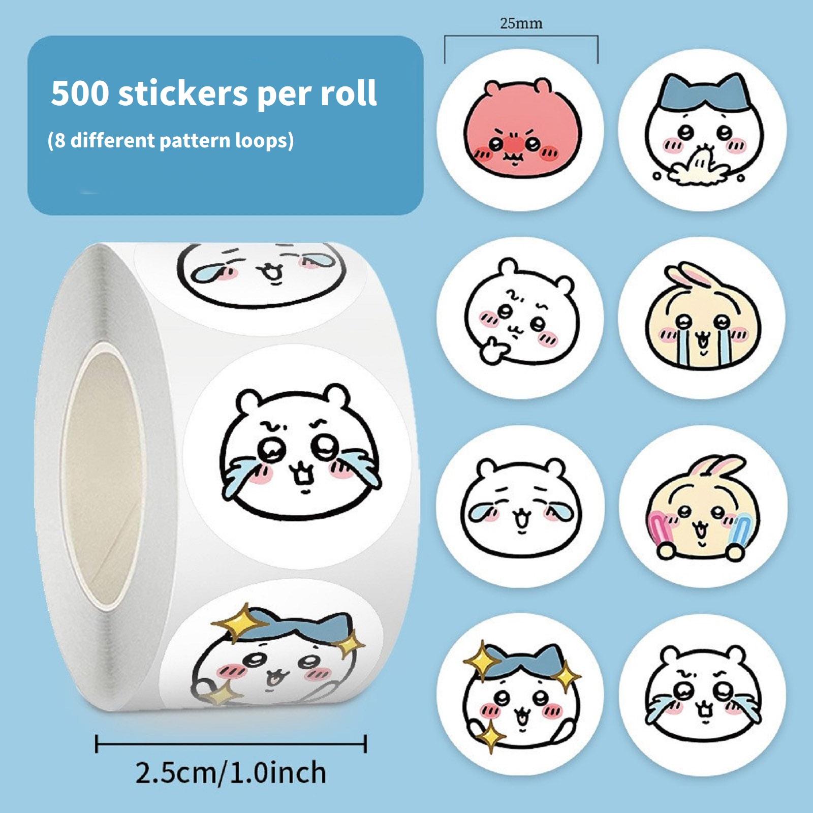 

Roll of 500 Round Stickers with Various Cute Cartoon Faces for Decoration Labeling and Craft Projects 8 Unique Designs on Durable Adhesive Paper