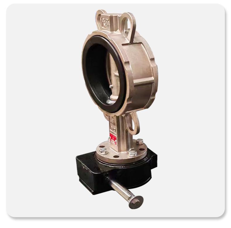 Stainless Steel Manual Butterfly Valve with Double Clamp, Rubber Soft Seal, Turbine Handle, Vertical Wafer Type for Water Treatment