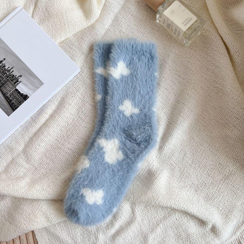 5Pairs Sweet Mink Fur Socks Cartoon Thicken Warm Socks Kawaii Plush Socks  Fall Winter