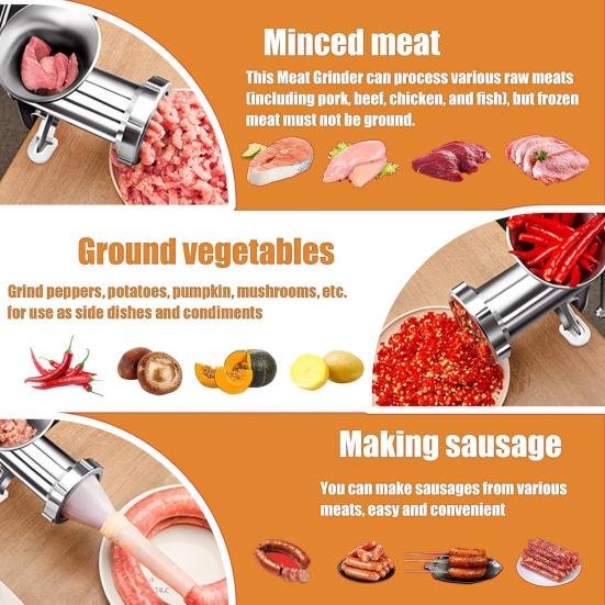Meat Grinder Stainless Steel Blade Manual Mincer 3-in-1 Sausage Maker Low