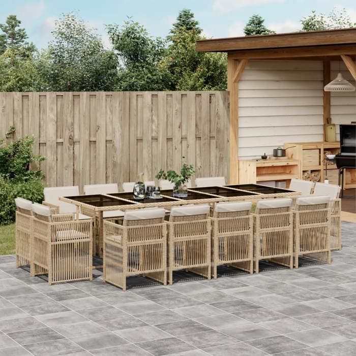 VidaXL Ensemble à Manger de Jardin avec Coussins 15 pcs, Table et Chaises à Dossier Rabattable, Meubles d'Extérieur Patio 3211054