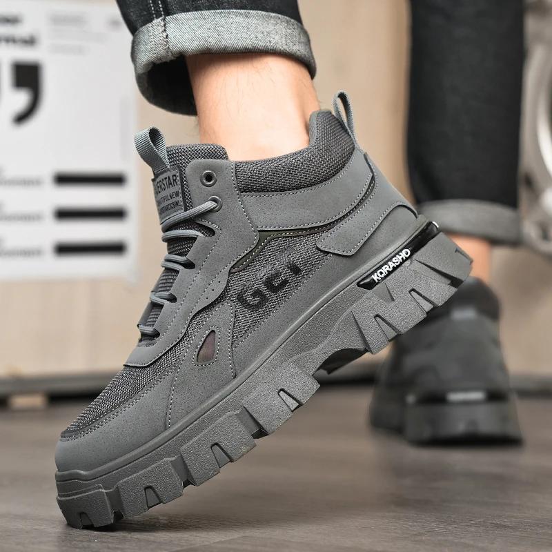 Fashion Men's Tooling Casual Boots Fashion Mens Ankle Boots Man Outdoor Hiking Hard-Wearing Male Footwear High Quality Trendy All-match