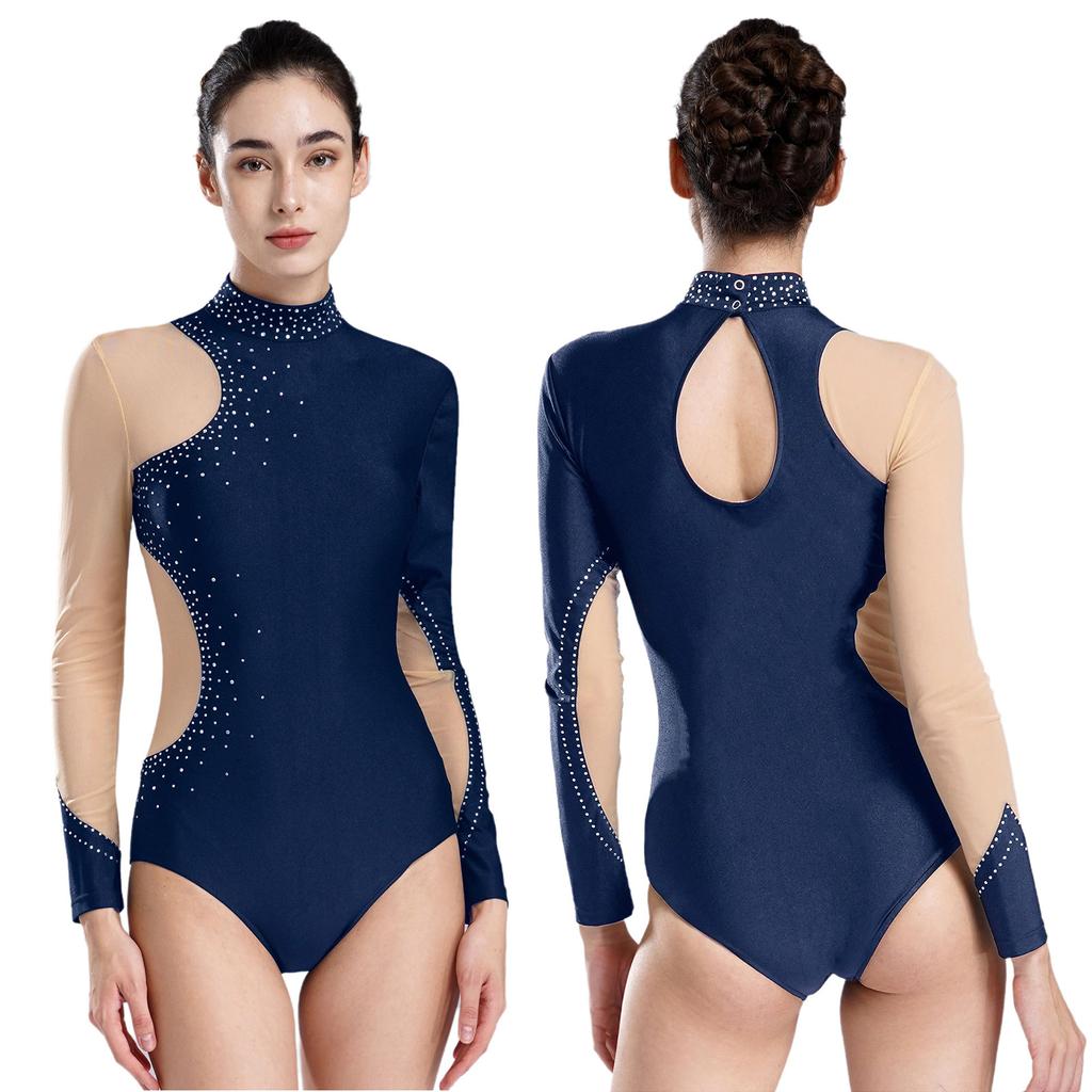 Malla de patinaje artístico con brillantes diamantes de imitación