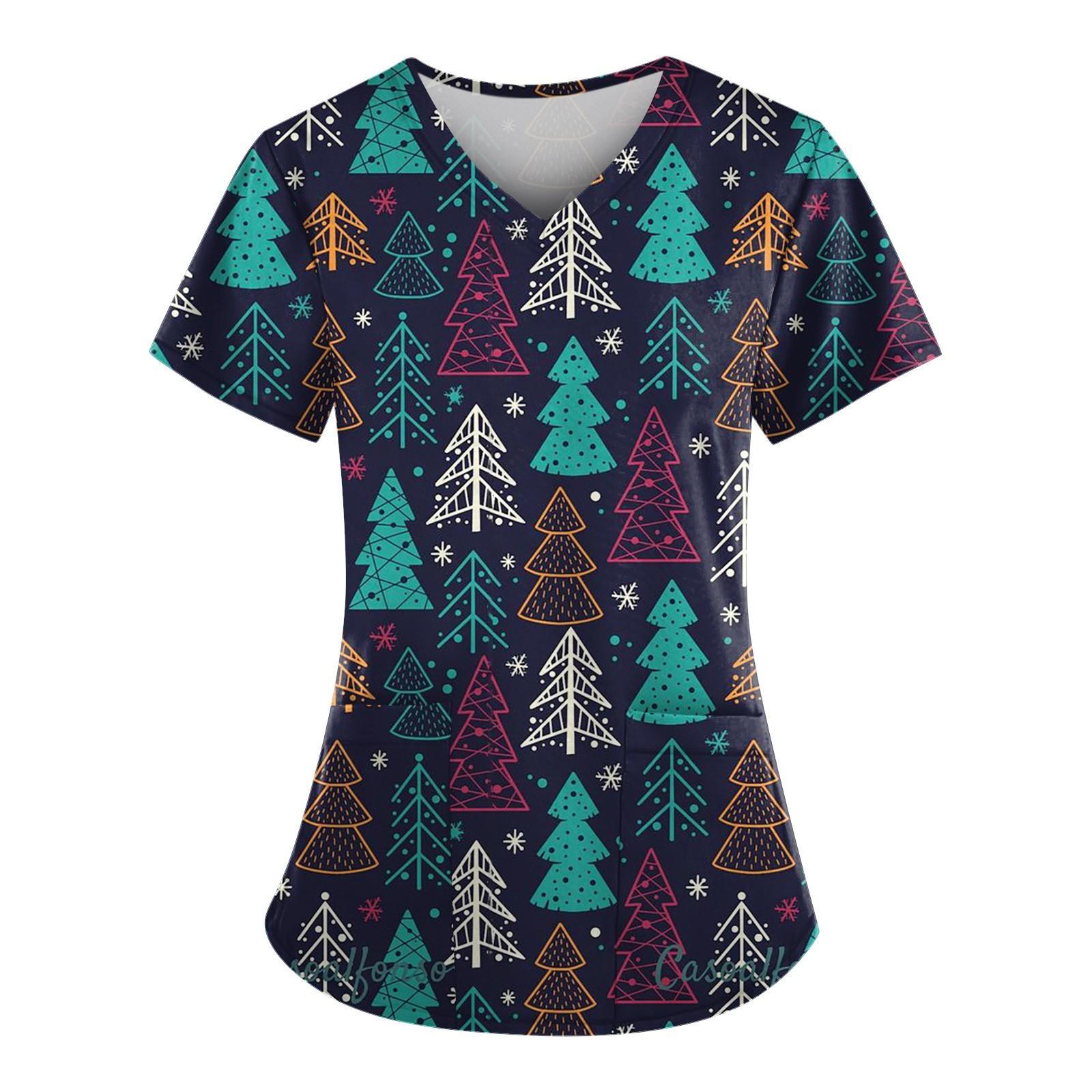 

Рождественский женский модный повседневный топ с v-образным вырезом и принтом, защитный рабочий костюм XL