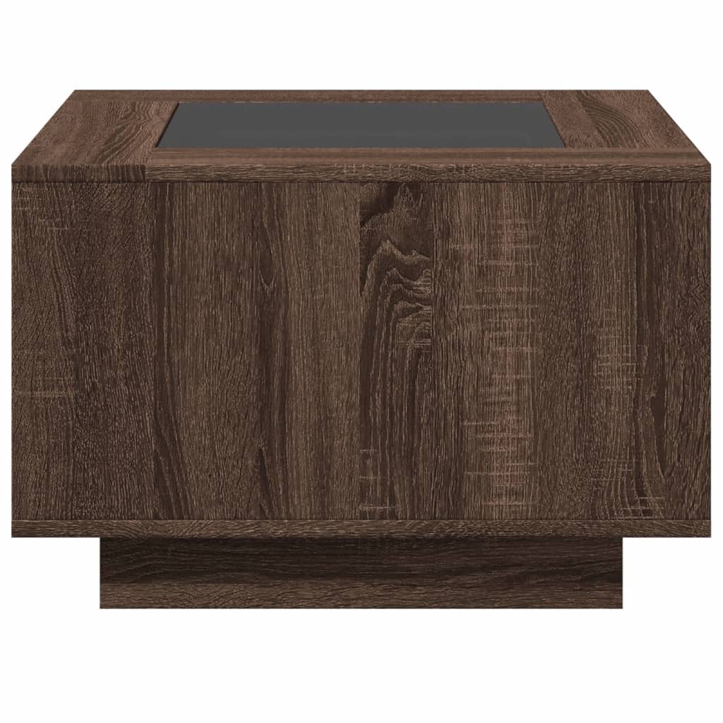 LED Coffee Table Brown Oak Effect 60 x 60 x 40 cm Wood Based Material