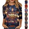 Women's Fashion Casual 3/4 Sleeve T-Shirt Printed Round Neck Pullover Top
