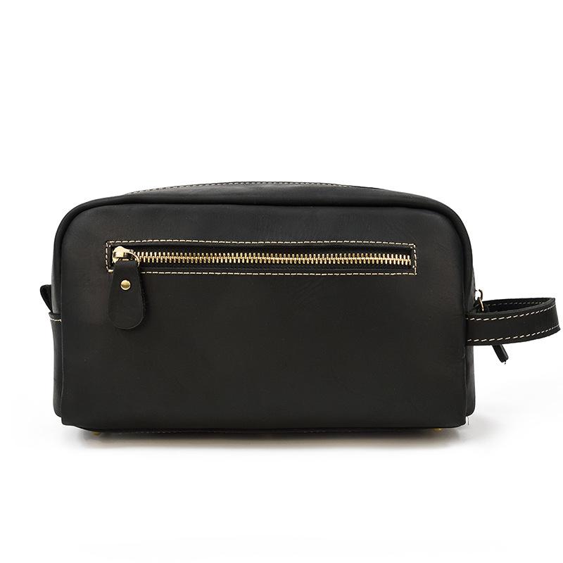 Vintage Crazy Horse Leather Black Wash Bag Men S First Layer Cowhide Storage Bag Genuine Leather Cosmetic Bag