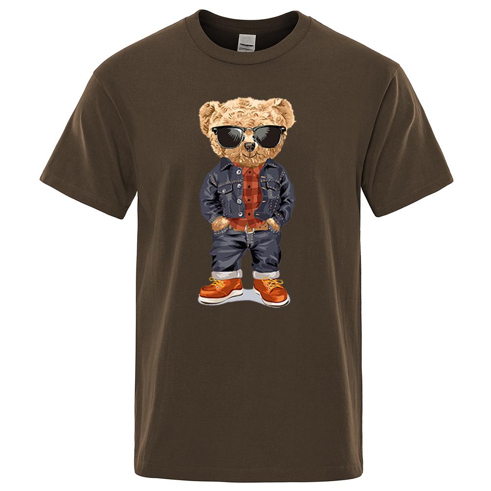 Cowboy Ted Bear With Hands In Pockets Men T Shirts Loose Summer Streetwear Casual Tee Clothes T-Shirts Cotton Breathable Tops