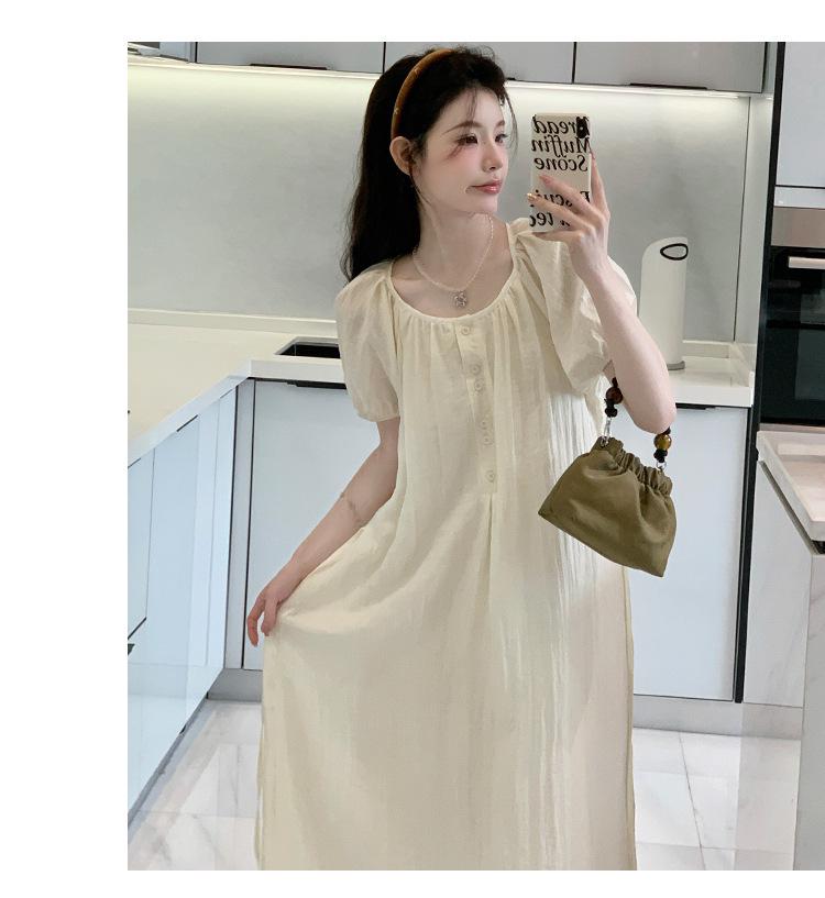 2026 Summer New Maternity Fairy Dress: Simple Round Neck, Loose Fit with Slimming Belt