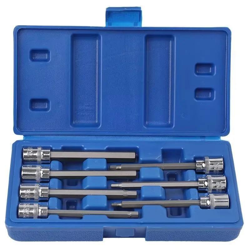 7Pcs for Spanner Sleeve Repair Hand Tools Extra Long Hex Bit Socket Set H3-H10 CR-V and S2 Material 3/8inch Drive 110mm