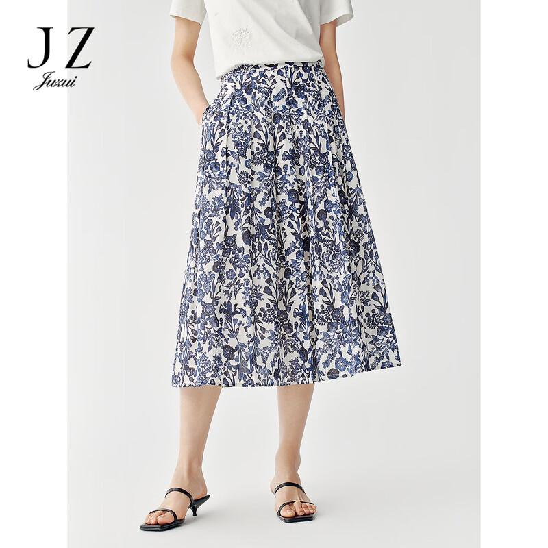 JUZUI Women s Romantic Floral Print 100% Cotton A-Line Skirt L