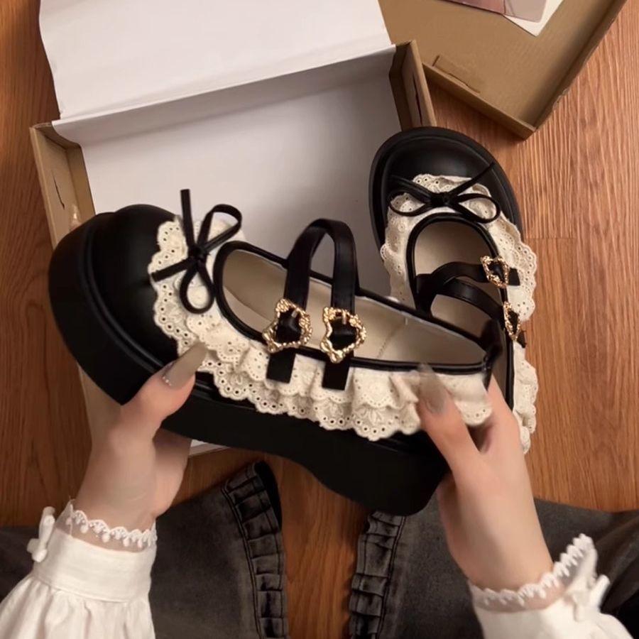 Brown Retro Lolita Princess Shoes 2025 Spring and Autumn New with Skirt Platform Single Shoes Bow Leather Shoes