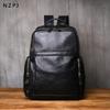 NZPJ Genuine Leather Men's Backpack Top-Grain Cowhide Casual Travel Backpack Multi-Compartment 16-Inch Laptop Bag