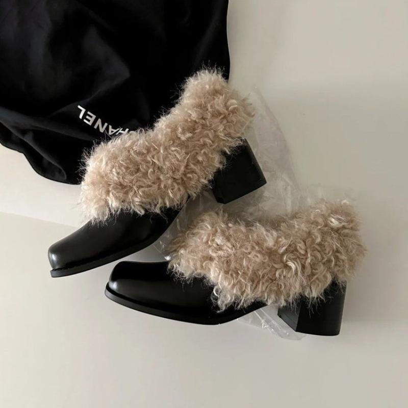 Fashion New Women Shoes Fashion Versatile Comfortable High Heels Thick Soled Plush Premium Daily Women's Boots Design Trendy Ankle Boots