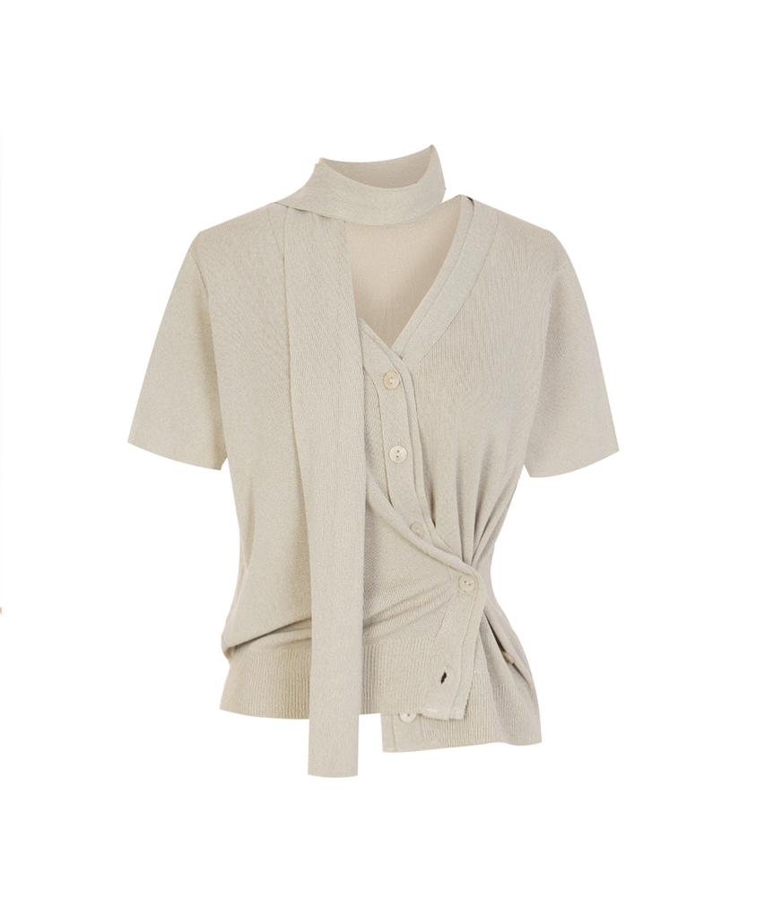 PAIGEFLYNN Strap Asymmetrical Button Knit Cardigan Set_P6Bse024C