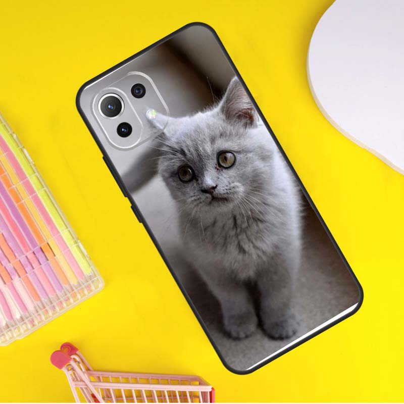 Beautiful Grey British Shorthair Cat Cover For Xiaomi 13 14 Ultra 11T 12T 13T 14T Pro POCO X7 Pro X3 X5 F3 F5 F6 M6 X6 Pro Case