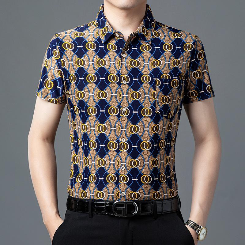 

Мужской летний кардиган из жаккардового ледяного шелка, деловой кэжуал, не мнется, с коротким рукавом 2XL (70-80 kg)